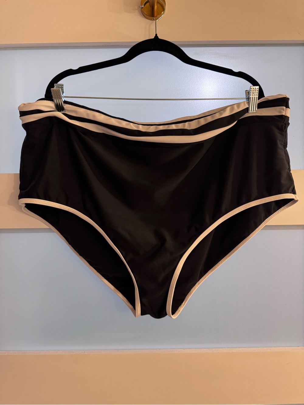 Plus Size Black High-Waist Bikini Bottom with White Trim